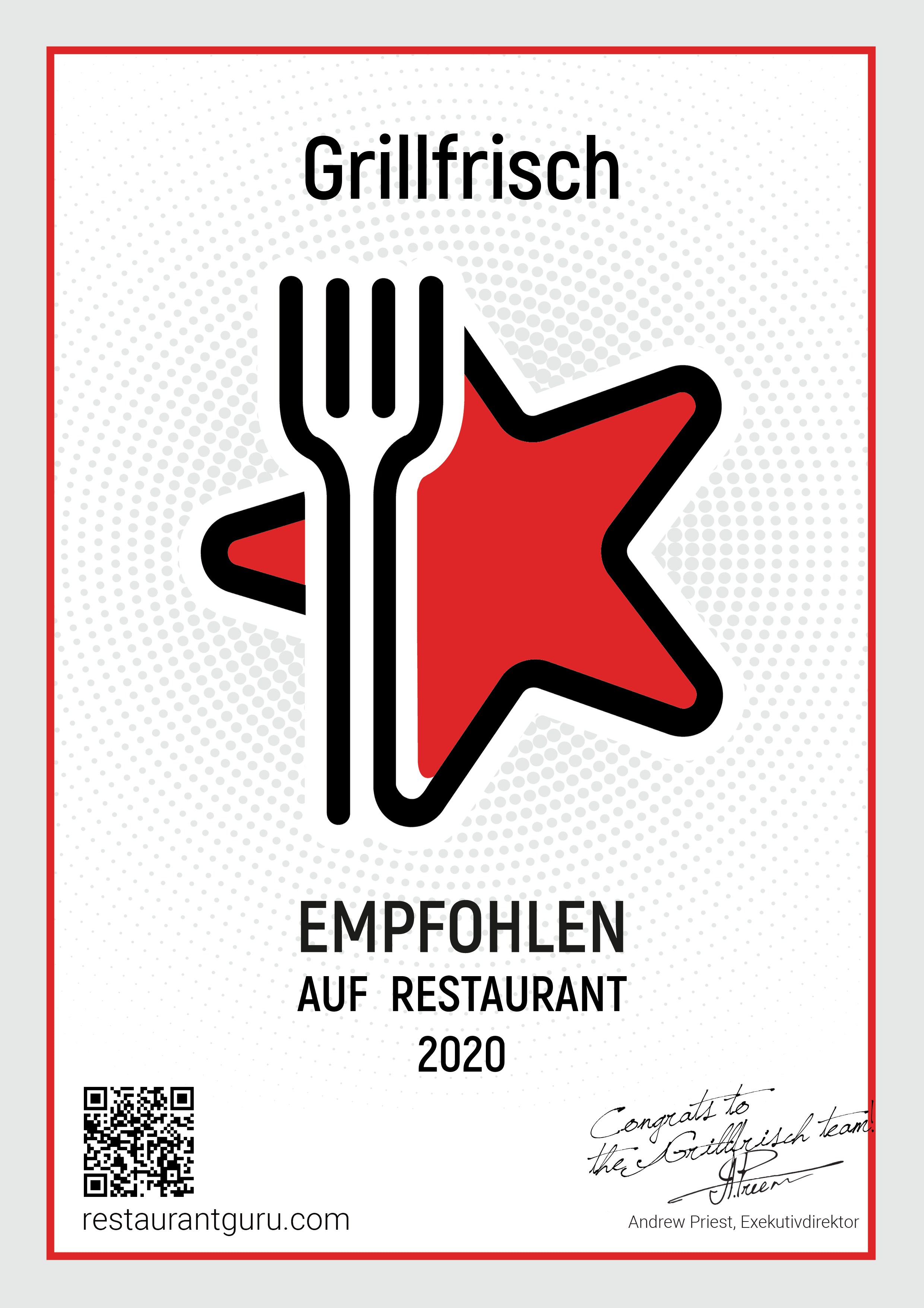 Auszeichnung von Restaurantguru für 2020